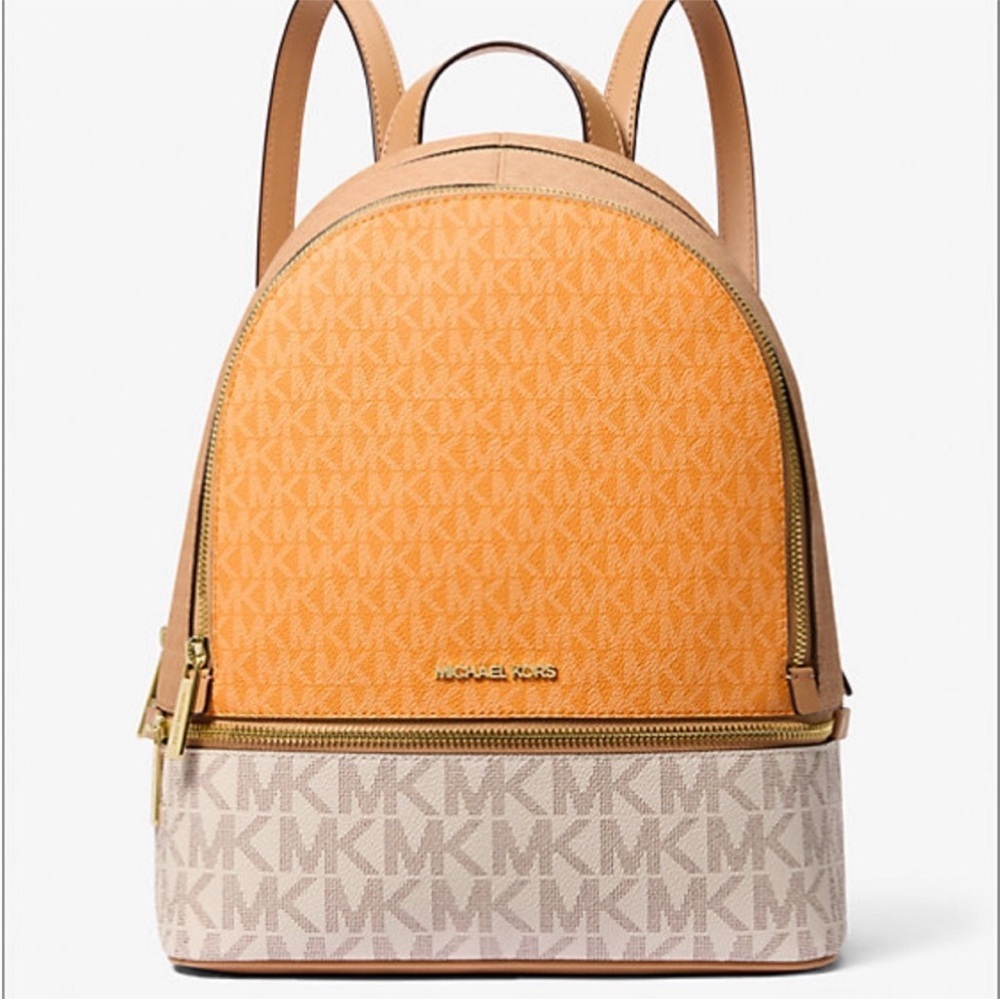 Michael Kors Rhea Medium Color-Block Signature Logo Backpack - Picture 11 of 13